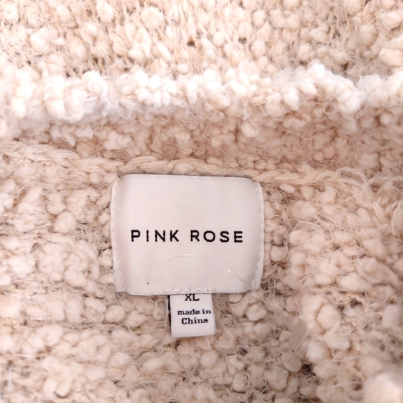 Pink Rose Ultra Soft Fluffy Pullover Sweater Hi Lol Hemline Size XL In Beige - Picture 2 of 8